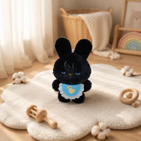 Peluche personnalisée Lapin Noir, Jouet en Peluche pour Enfants, Adorable Poupée Lapin Endormi avec Bavoir Canard Bleu