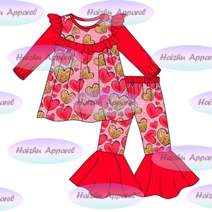 Bc1-10 Servicio OEM al por Mayor, Pantalones de Campana con Volantes de Manga Larga para Bebés Niñas, Conjunto de 2 Piezas con Patrón Personalizado - Product Image 6