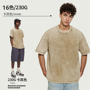 T-shirt homme ample à manches courtes en coton pur, style streetwear <span class=keywords><strong>am</strong></span>éricain, effet usé, personnalisé XY, 230G, pour l'Europe et l'<span class=keywords><strong>Am</strong></span>érique - Product Image 4