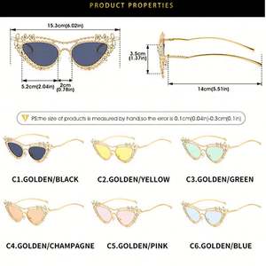 Lunettes de soleil œil de chat pour femme avec logo personnalisé, monture métallique de luxe vintage 2025, protection UV400 et cristaux diamantés - Product Image 6
