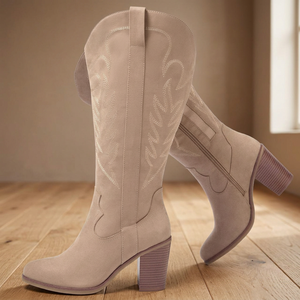 Botas Vaqueras de Ante Sintético hasta la Rodilla para Mujer Baifa Dance, con Tacón Grueso, Cremallera Lateral, Bordado, Cómodas, para Todas las Temporadas, que Aumentan la Estatura - Product Image 3