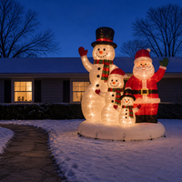 Ourwarm Décoration de jardin gonflable géante de Noël avec lumière LED, famille de bonhommes de neige, arche de Père Noël et boule de bonbons