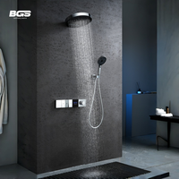 [Personnalisable] Ensemble de douche en laiton poli avec mitigeur, pommeau de douche carré grand format à jets de massage, pluie et bulles, encastré pour appartement et hôtel