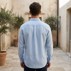 <span class=keywords><strong>Camicia</strong></span> Mingmen personalizzata in <span class=keywords><strong>misto</strong></span> <span class=keywords><strong>lino</strong></span> e cotone premium da <span class=keywords><strong>uomo</strong></span>, a maniche lunghe, stile Old Money, traspirante, estiva, casual, con bottoni. - Product Image 3