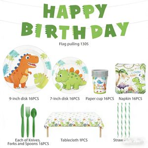 Juego de Vajilla de Papel para Fiesta de Cumpleaños Infantil con Temática de <span class=keywords><strong>Dinosaurios</strong></span> Lanweier Deluxe, Juego Completo con Todos <span class=keywords><strong>los</strong></span> Accesorios, Personalizable para Campamentos y Bodas - Product Image 2