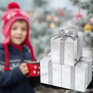 Petites boîtes cadeaux argentées avec couvercles pour cadeaux, artisanat, mariage, demoiselles d'honneur, boîte <span class=keywords><strong>de</strong></span> demande en mariage avec rubans et autocollants - Product Image 3