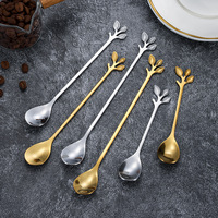 Cuillère en acier inoxydable en forme de feuille, cuillère à mélanger créative en forme de branche pour café, miel, dessert, agitateur en verre, cadeau