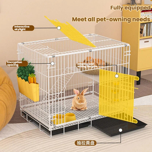 Cage à lapins pliable à double couche en métal robuste, pour usage intérieur/extérieur, grande/petite, avec grille de 2 cm et plateau en plastique. - Product Image 2