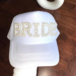 Chapeau de camionneur de mariée orné de perles de cristal personnalisé casquette de Baseball blanche de mariée pour mariage enterrement de vie de jeune fille cadeau - Product Image 3