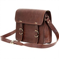IndianHandoArt 13-Zoll Echtleder Vintage Messenger-/Umhängetasche/Bürotasche mit Knopfverschluss für Herren/Damen/Unisex