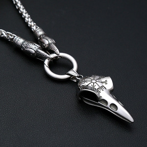 Collier pendentif crâne de corbeau en acier inoxydable, motif animal du zodiaque, cadeau unisexe, chaîne de 60cm ou 70cm, style punk, hip-hop, gothique, design boussole - Product Image 4