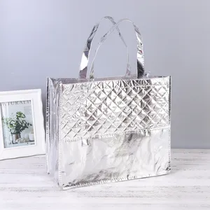Оптовая продажа, роскошная металлическая ламинированная Нетканая сумка с логотипом, многоразовая сумка для покупок