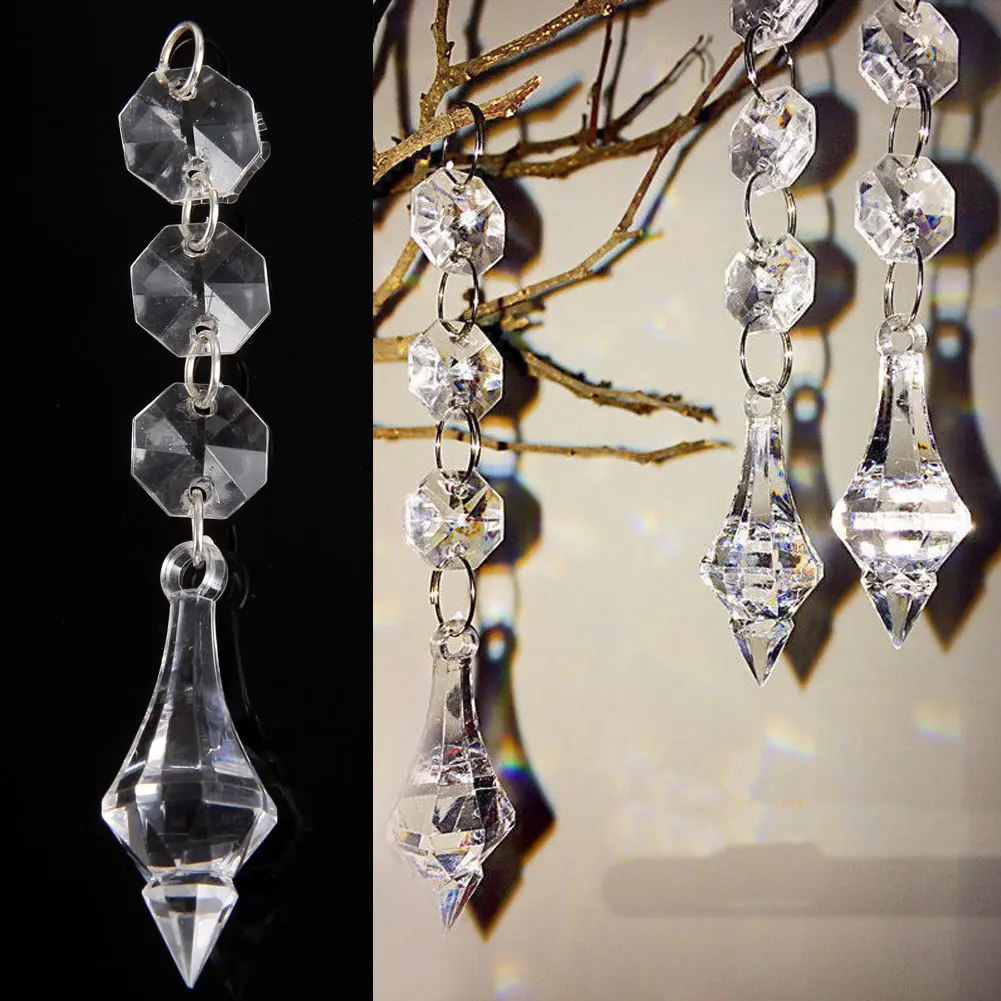 Clear Ornament Balls Crystal Garland Strands - Hanging Chandelier Gem Bead  Chain - 14mm Clear Octagon Prism Diamond String Decorations For Wedding  Party Manzanita Centerpiece Christmas Tree (Acrylic, 33 Feet Glass Garland, image size:1001x1001