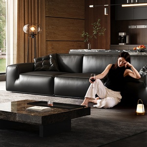 Vente directe d'usine, canapé italien minimaliste en cuir véritable, grand canapé noir en cuir de vache - Product Image 1