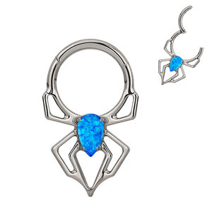Araña de titanio CNC Pendiente Blanco Azul Ópalo Centro Segmento con bisagras Anillo de aro Joyería para el cuerpo Piercing con patrón de labios certificado ASTM - Product Image 2