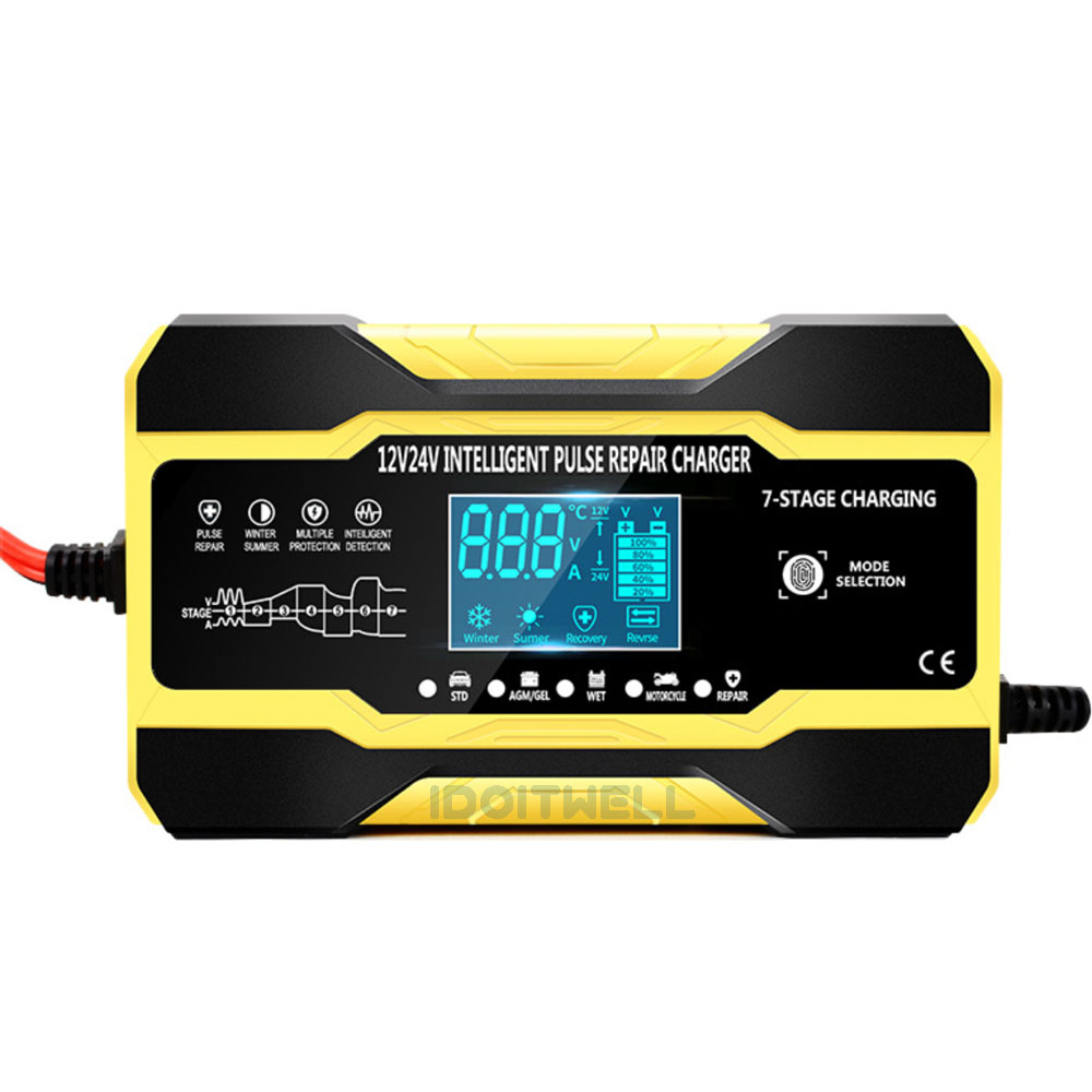 Cargador De Batería Para Coche 12V 10A Inteligente - Pantalla LCD Táctil, Múltiples Protecciones, Compatible Con AGM, GEL, SLA Y Motos