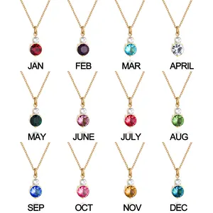 Date Of Birth Stainless Steel Gold Plated Glass Healing 12 Colors Birthstone Natural Raw Point Crystal Pendant Necklace Jewelry