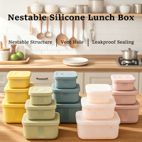 Boîte à lunch carrée en silicone avec logo personnalisé, empilable, étanche, pour le stockage des aliments au réfrigérateur, au bureau, en pique-nique, en extérieur, pour la préparation des repas