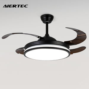 Modern 42" Retractable Black 4 Blades 3 CCT Remote Control 6-Speed Timing Function Chandelier Fan <b>Lamp</b> for Living Room Bedroom - Product Image 1