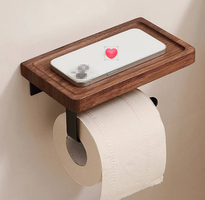 Moderno Portarrollos de Papel Higiénico de Madera Autoadhesivo con Estante - Product Image 3