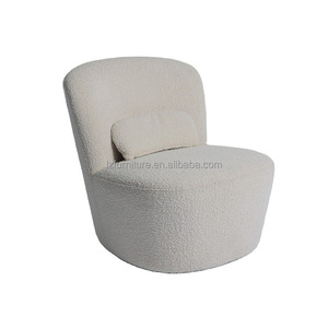 Modern Boucle Accent <b>Chair</b> Armless Cream Teddy Fabric Lounge <b>Chair</b> <b>Round</b> Barrel Back Living Room Bedroom Hotel Lobby Furniture - Product Image 2