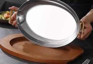 ZUNCK Assiette elliptique à double oreilles en acier rose doré luxueuse à trois niveaux pour steak et salade de fruits de mer de style occidental - Product Image 4