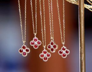 Collier trèfle à quatre feuilles en or 18 carats Xinfly, rubis et saphir naturels, pendentif de luxe en gros pour femmes - Product Image 5