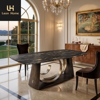Ensemble de table à manger moderne de luxe avec plateau en marbre naturel et base en métal