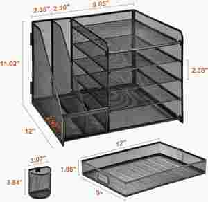 5-Tier Metal Mesh Desk Organizer Paper <b>Tray</b> <b>File</b> and Pen Holder Accessory for Office Workspace Organization - Product Image 2