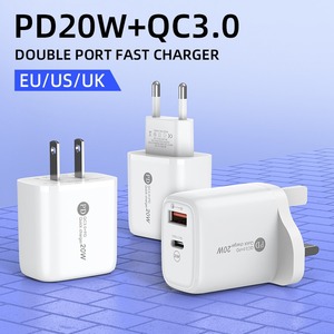 Adaptateur mural PD 20W ultra-rapide, chargeur de voyage USB A+C de qualité supérieure avec prises EU/US/UK, compatible avec iPhone, États-Unis - Product Image 1