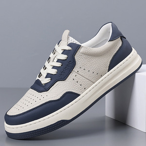 Zapatillas Deportivas de Piel Bicolor Beige y Azul Marino para Hombre, Transpirables, Antideslizantes, Casuales, para Uso Diario y de Oficina - Product Image 1