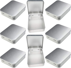 Latas rectangulares vacías de Metal plateado, organizador de almacenamiento con tapas con bisagras para dulces, regalos y tesoros - Product Image 2