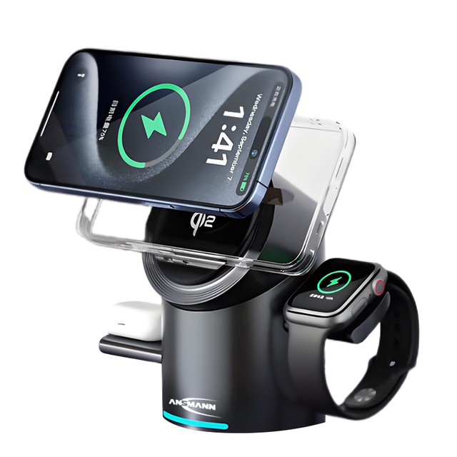 ANSMANN High Quality 3-in-1 Foldable Wireless Charger Station Qi2 3-in-1 Multifunction Wireless Charger for iPhone
