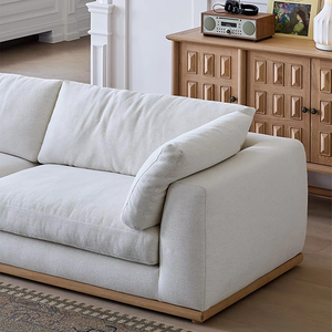Sofá Seccional Minimalista ATUNUS de Madera Maciza Blanca, Sofá Modular de 3 Plazas con Tela Impermeable para Sala de Estar - Product Image 3