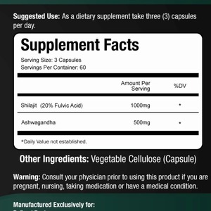 Capsule di Ashwagandha e Shilajit OEM, Integratori Alimentari Erboristici Puri Himalayani Biologici - Product Image 4