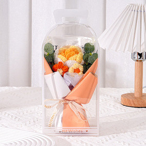 Hand Woven <b>Rose</b> Yarn Flower Bouquet Artificial Flower PVC Gift Box Mothers Day Present - Product Image 6