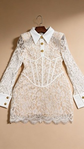 Abito Corto Elegante Stile Palazzo Vintage, Nuova Collezione Primavera 2026, con Colletto alla Coreana, Antistatico e Vita Impero, per Donna - Product Image 6