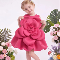 Robe de princesse superposée pour petites filles, en coton aérien, avec grande fleur tridimensionnelle, sans manches, pour anniversaire et été