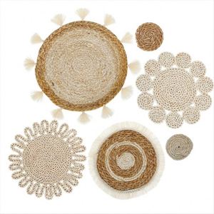 Suspension Boheme En Bois Decoration Murale <strong>Ornementale</strong> Paniers Muraux Rotin Assiettes a Fleurs De Table Pour Couple