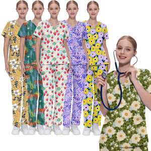 Vente en gros Uniformes chirurgicaux en coton pur motif nature Uniforme d'infirmière Haut de gommage de Noël Uniforme de vêtements de travail médical d'hôpital - Product Image 3