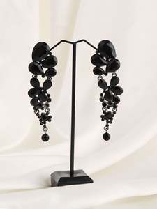 ต่างหูคริสตัลรูปดอกไม้สีดำสำหรับผู้หญิง ต่างหูยาวแบบห้อยสำหรับงานแต่งงาน ต่างหูเจ้าสาวแฟชั่น - Product Image 4