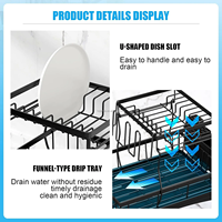 Égouttoir à vaisselle classique à 2 niveaux réglable, porte-ustensiles de cuisine avec drainage, supports et étagères de rangement en fer