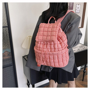 Down Plaid <b>Backpack</b> Women's Bag Large Capacity <b>Lightweight</b> Drawstring Closure Everyday Use Summer 2024 - Product Image 2
