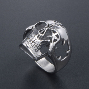 Skull <b>Ring</b> <b>Titanium</b> Steel Hollow Star Shape Men's Halloween Jewelry SA865 - Product Image 2