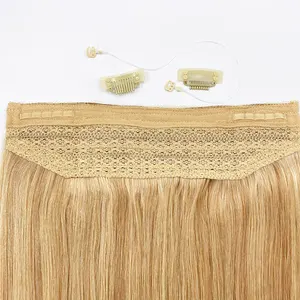 Hot Selling Double Drawn Halo Hair Human Hair Extensions Straight 100% Remy Human Hair Halo Extensions