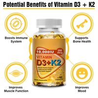 Compléments alimentaires pour adultes Hezong, étiquette privée personnalisée, 10 000 UI de vitamine D3 K2, soutien immunitaire osseux, bonbons gélifiés, 60 pièces, gélules molles