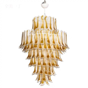 <span class=keywords><strong>Lampadario</strong></span> Grande in Vetro di Murano Stile Europeo, Decorazione di Lusso a Petali Color Ambra per Soggiorno, Corridoio, <span class=keywords><strong>Ingresso</strong></span> e Scale - Product Image 4