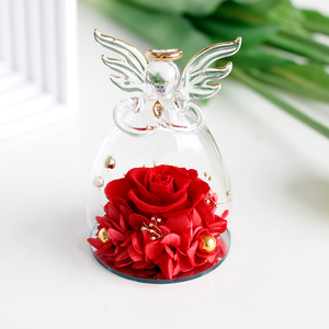Roses Préservées en gros Cadeau Design Unique Petit Ange Dôme en Verre Préservé Rosas Éternelles Naturelles Véritables Fleurs Préservées - Product Image 6