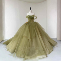 Robe de bal vert sauge Nt85 avec accessoires floraux, décolleté cœur, dos corset, grande taille Jancember