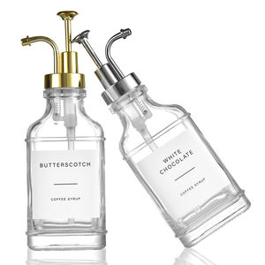 Distributeur de <span class=keywords><strong>café</strong></span> et de sirop en verre carré antique de 16 oz avec pompe en métal - Product Image 1